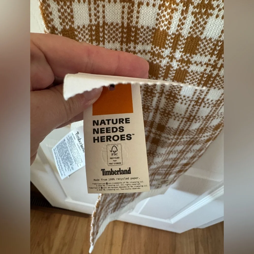 NWT‎ Timberland Unisex Plaid Scarf - Brown and Cream
